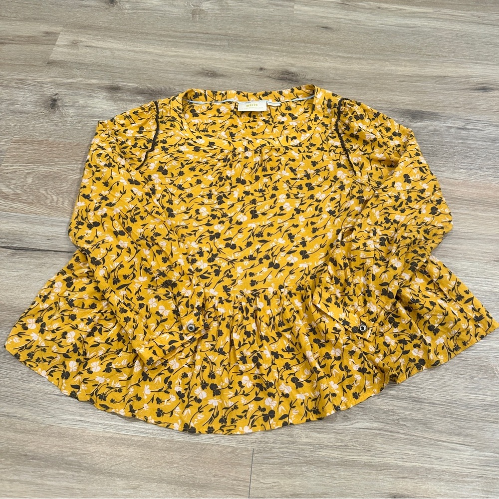 Anthropologie Maeve Mustard Floral Blouse - Picture 2 of 8